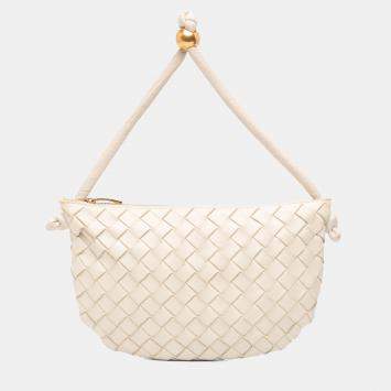 Pre Owned Bottega Veneta White Small Lambskin Intrecciato Turn Pouch