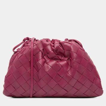 Pre Owned Bottega Veneta Pink Nappa Intrecciato The Mini Pouch Crossbody