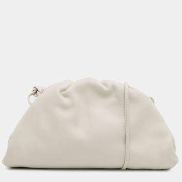 Pre Owned Bottega Veneta White Lambskin The Mini Pouch Crossbody