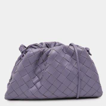 Pre Owned Bottega Veneta Purple Nappa Intrecciato The Mini Pouch Crossbody