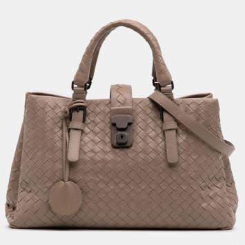 Pre Owned Bottega Veneta Beige Brown Small Nappa Intrecciato Roma Satchel