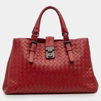 Pre Owned Bottega Veneta Red Small Nappa Intrecciato Roma Satchel