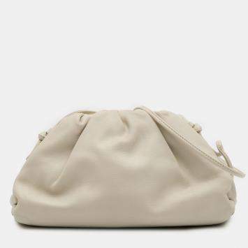 Pre Owned Bottega Veneta White Lambskin The Mini Pouch Crossbody