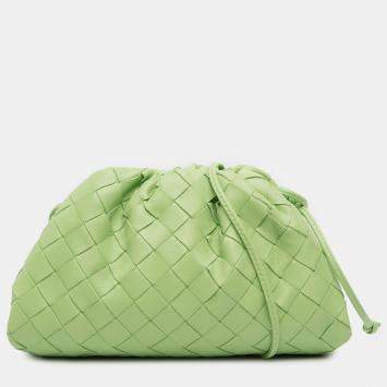 Pre Owned Bottega Veneta Green Nappa Intrecciato The Mini Pouch Crossbody
