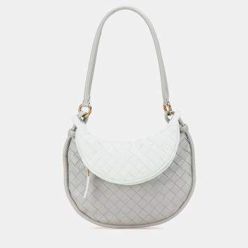 Pre Owned Bottega Veneta Grey Small Bicolor Lambskin Intrecciato Gemelli Bag