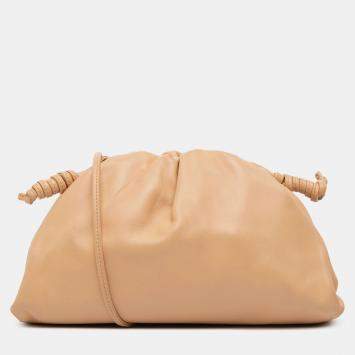 Pre Owned Bottega Veneta Beige Brown Lambskin The Mini Pouch Crossbody