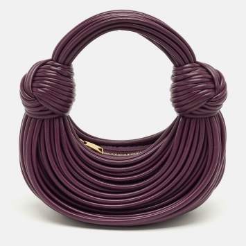 Pre Owned Bottega Veneta Purple Leather Mini Tubular Double Knot Hobo
