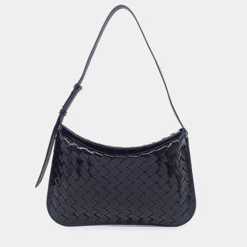 Pre Owned Bottega Veneta Black Leather Intrecciato Flap Shoulder Bag