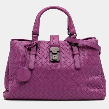 Pre Owned Bottega Veneta Purple Small Nappa Intrecciato Roma Satchel