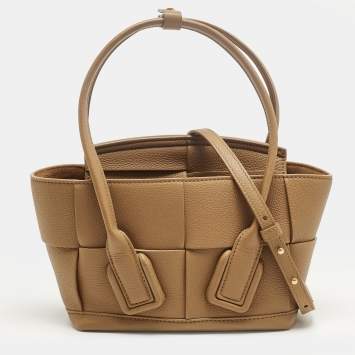 Pre Owned Bottega Veneta Brown Leather Mini Arco Top Handle Bag