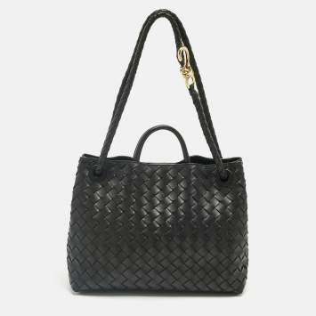 Pre Owned Bottega Veneta Black Intrecciato Leather Medium Andiamo Bag