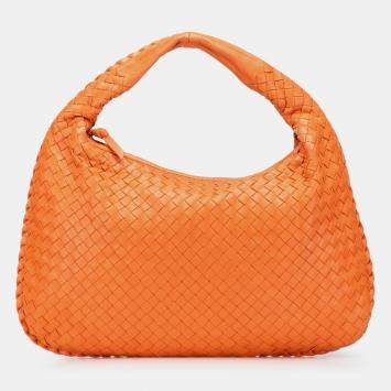 Pre Owned Bottega Veneta Orange Small Nappa Intrecciato Veneta Hobo