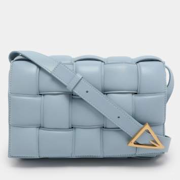 Pre Owned Bottega Veneta Light Blue Leather Cassette Padded Shoulder Bag