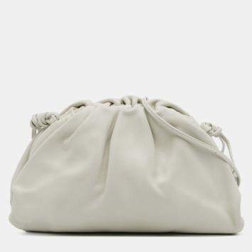 Pre Owned Bottega Veneta White Lambskin The Mini Pouch Crossbody