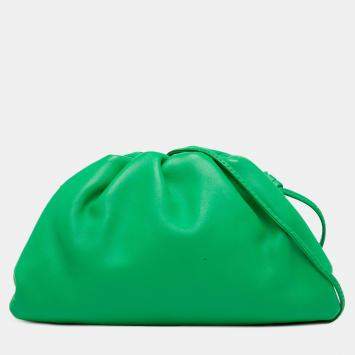Pre Owned Bottega Veneta Green Lambskin The Mini Pouch Crossbody