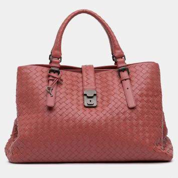 Pre Owned Bottega Veneta Red Medium Nappa Intrecciato Roma Tote