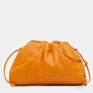 Pre Owned Bottega Veneta Orange Lambskin The Mini Pouch Crossbody