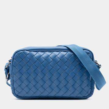Pre Owned Bottega Veneta Blue Small Nappa Intrecciato Camera Bag