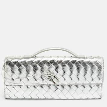 Pre Owned Bottega Veneta Silver Intrecciato Leather Andiamo Clutch