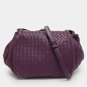 Pre Owned Bottega Veneta Purple Intrecciato Leather Drawstring Crossbody Bag
