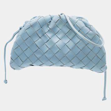 Pre Owned Bottega Veneta Blue Nappa Intrecciato The Mini Pouch Crossbody