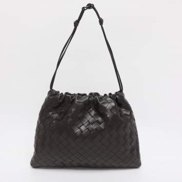 Pre Owned Bottega Veneta Dark Brown Intrecciato Leather Medium Dustbag Pouch