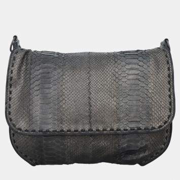 Pre Owned Bottega Veneta Python Flap Shoulder Bag