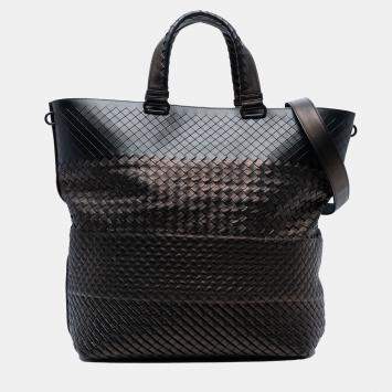 Pre Owned Bottega Veneta Brown Nappa Intrecciato Imperatore Convertible Tote