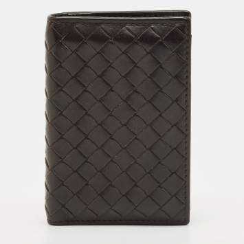 Pre Owned Bottega Veneta Dark Brown Intrecciato Leather Card Case