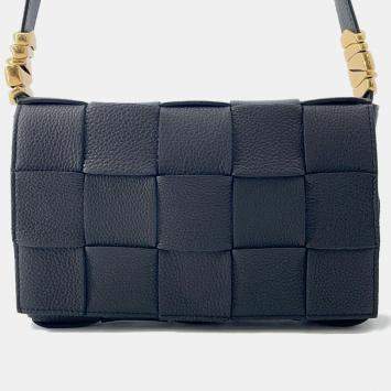 Pre Owned Bottega Veneta Cassette Shoulder Black Leather Size Mini