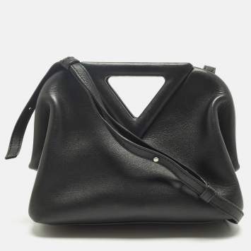 Pre Owned Bottega Veneta The Point Small Black Leather Crossbody Bag