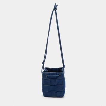 Pre Owned Bottega Veneta Cassette Small Blue Denim Bucket Bag