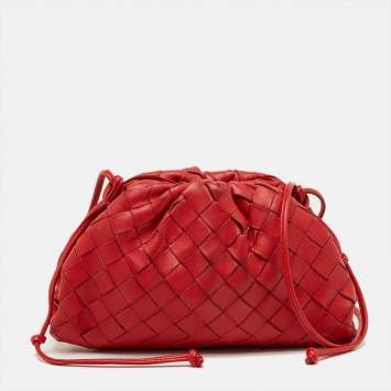 Pre Owned Bottega Veneta Red Intrecciato leather Mini The Pouch Bag