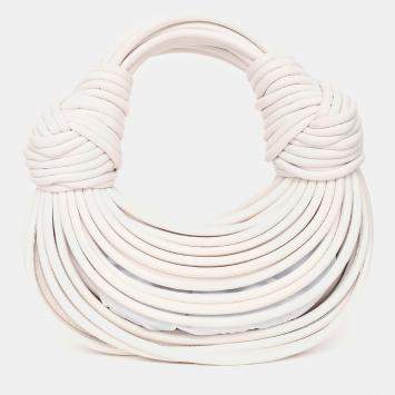 Pre Owned Bottega Veneta White Double Knot Leather Top Handle