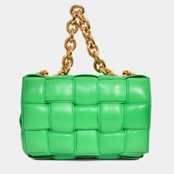 Pre Owned Bottega Veneta Green Leather Padded Cassette on Chain