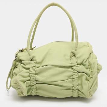 Pre Owned Bottega Veneta Green Leather Satchel