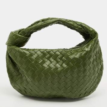 Pre Owned Bottega Veneta Jodie Small Olive Green Intrecciato Leather Hobo
