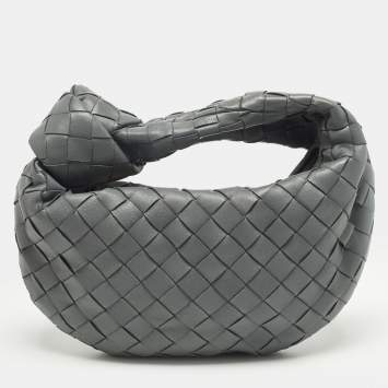 Pre Owned Bottega Veneta Jodie Mini Grey Intrecciato Leather Hobo