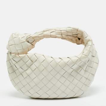 Pre Owned Bottega Veneta Mini BV Jodie White Intrecciato Leather Hobo