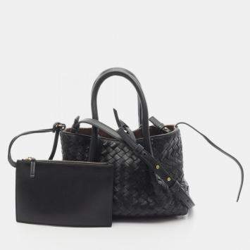 Pre Owned Bottega Veneta Small Pinacoteca Handbag Leather Black