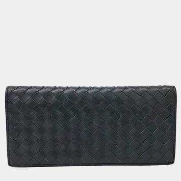 مملوكة مسبقًا Bottega Veneta Grey Leather Mesh Long Wallet