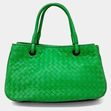 Pre Owned Bottega Veneta Green Leather mesh tote bag