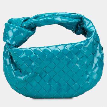 Pre Owned Bottega Veneta Blue Mini Patent Intrecciato Jodie