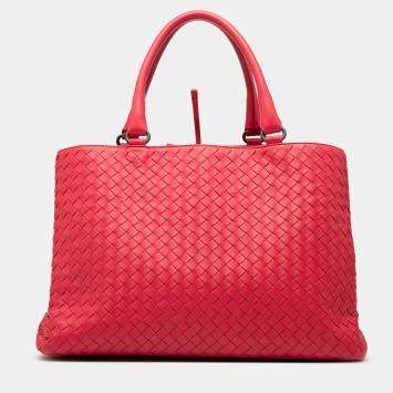 Pre Owned Bottega Veneta Red Nappa Intrecciato Milano Tote