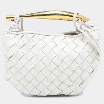 Pre Owned Bottega Veneta White Baby Lambskin Intrecciato Sardine