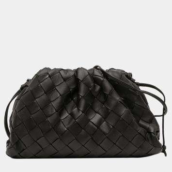 Pre Owned Bottega Veneta Black Nappa Intrecciato The Mini Pouch Crossbody