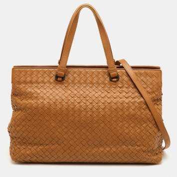 Pre Owned Bottega Veneta Brick Brown Intrecciato Leather Tote