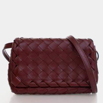 Pre Owned Bottega Veneta Mini Calfskin Intrecciato Flap Bag