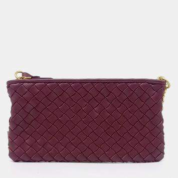 مملوكة مسبقًا Bottega Veneta Burgundy Leather Mesh Pouch Bag