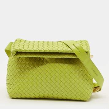Pre Owned Bottega Veneta BV Fold Intrecciato Green Leather Shoulder Bag
